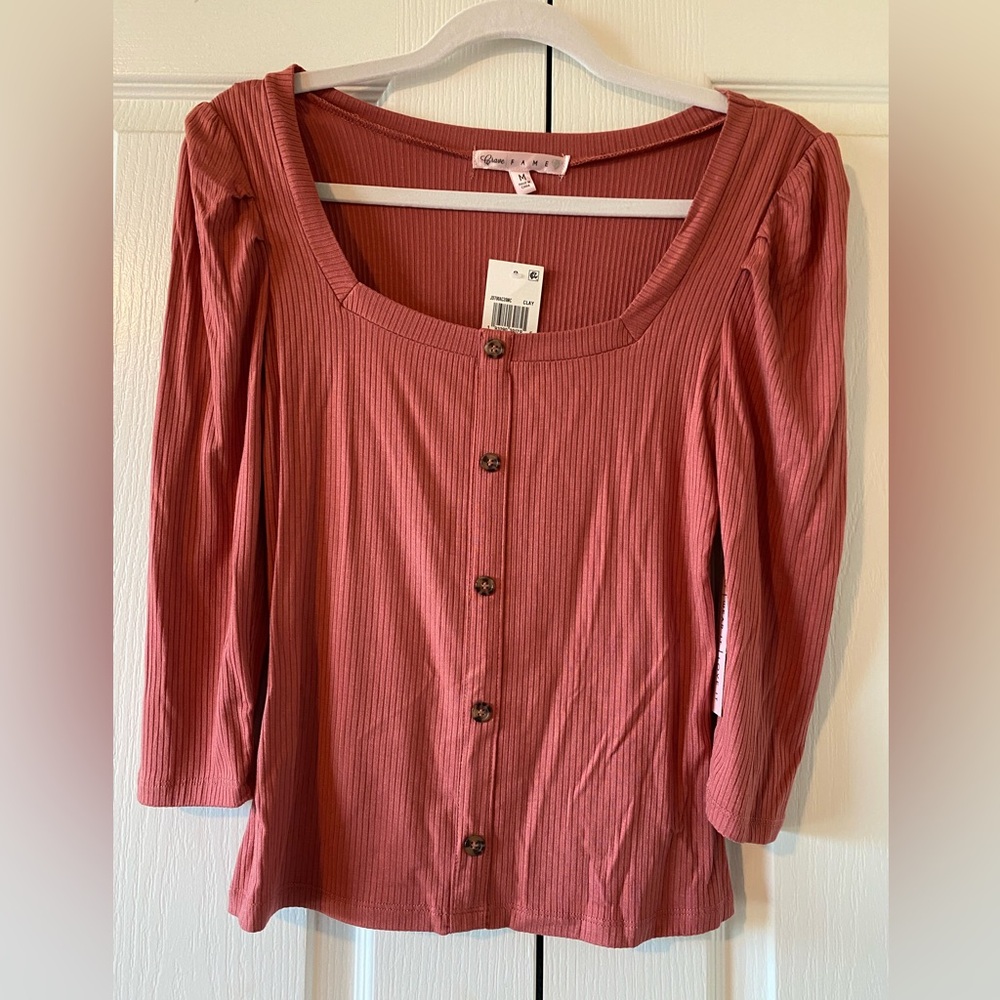 Crave Fame Ribbed Top in Clay